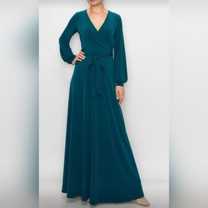 Stunning Hunter Green Wrap Maxi Dress